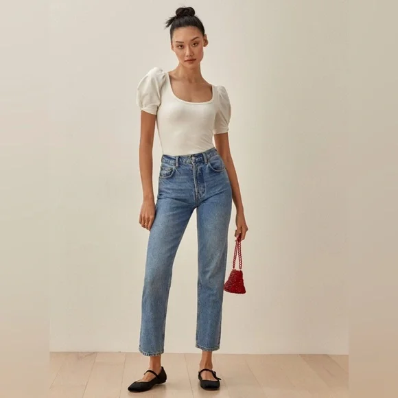 Reformation White Puff Sleeve Tee- Size Small - Picture 2 of 7